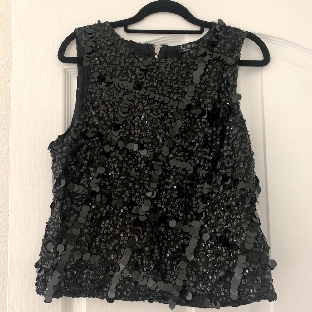 NWT Topshop Black Sequin Top - US 6